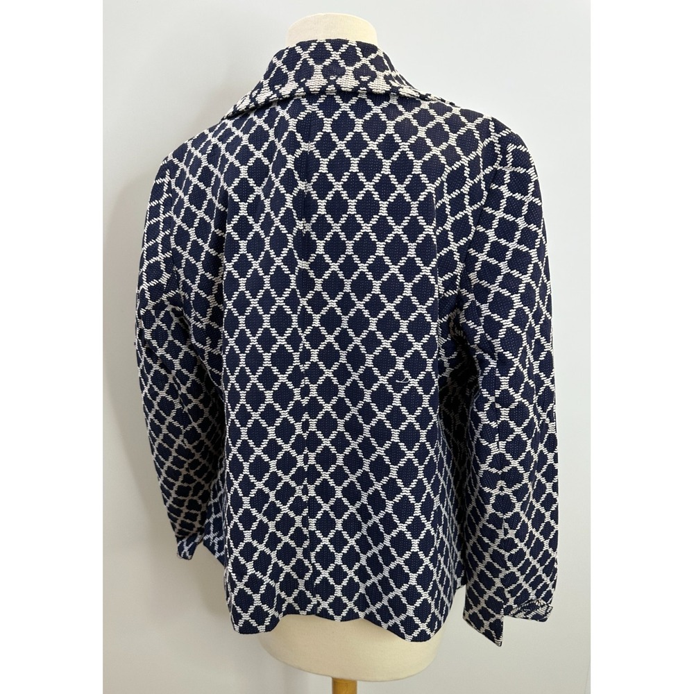 Talbots Diamond Lattice Cotton Blazer Jacket Plus Size 14W Navy White Office - Picture 11 of 13